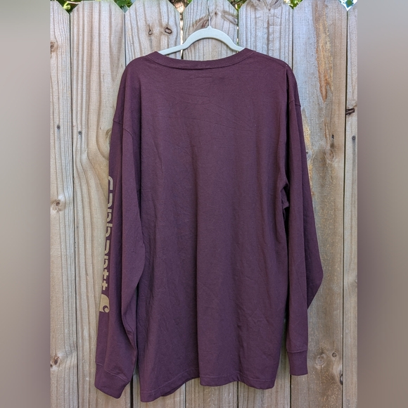 Carhartt Burgundy Maroon Long Sleeve Loose Fit Cotton T-Shirt - Picture 8 of 11